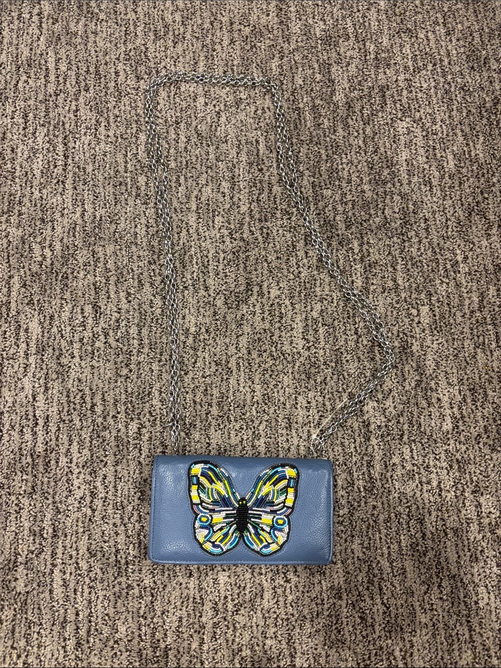 Brighton Blue Crossbody Wallet with Embellished Butterfly
